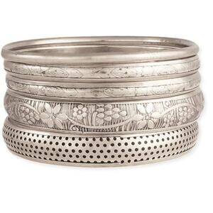 Victorian Style Silver Bangle Set - 5 Piece Stacking Bracelets